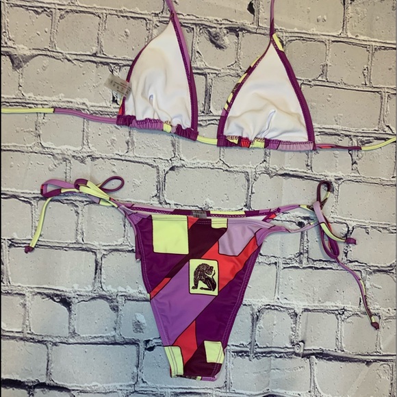 Purple Graphic Print Tie Side Cheeky Bikini Set - Picture 2 of 5